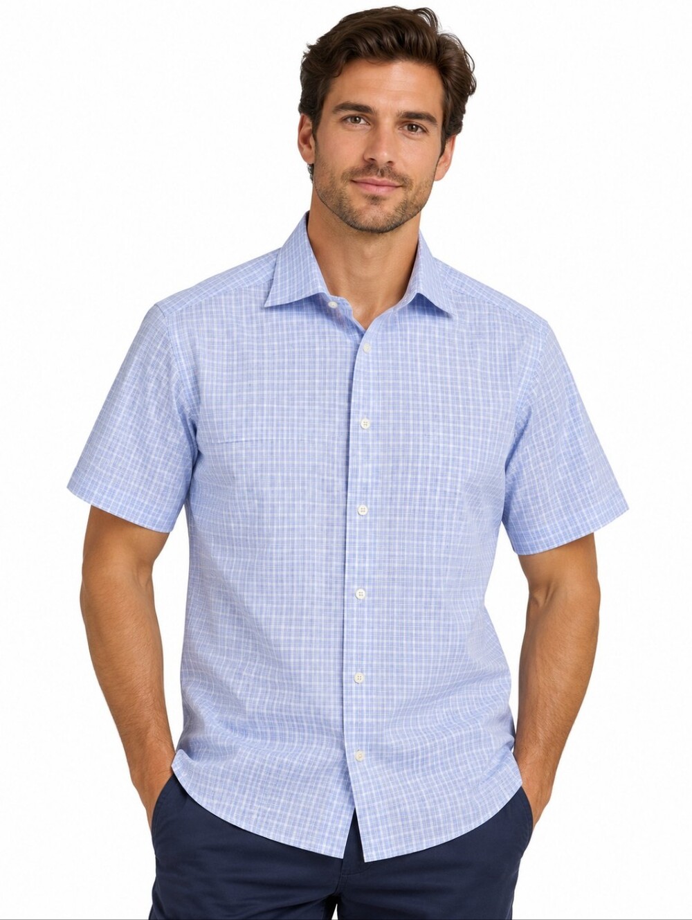 ETON Contemporary Fit Men’s Shirt 42 16.5 L Blue Micro Check Cotton